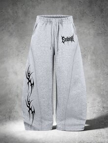 Manfinity EMRG Men's Drawstring Waist Letter Pattern Casual Daily Wear Sweatpants - Grey - View 2