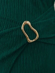 GlowEve CURVE Plus Size Women's Versatile Textured Button Decor Dress - Dark Green - View 3