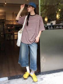 DAZY Contrast Color Striped Top Casual Daily Korean Style Spring Autumn Women's T-Shirt - Pink - View 6