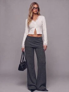 Avantive Women's Straight Leg Casual Pants With Pockets And 2 In 1 Design - Dark Grey - View 7