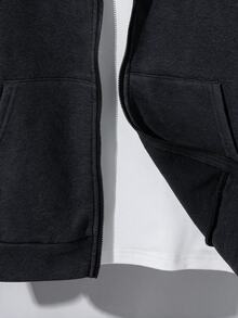 SHEIN 青少年男孩簡約拉鍊長袖連帽口袋衛衣 - 彩色 - 查看 5
