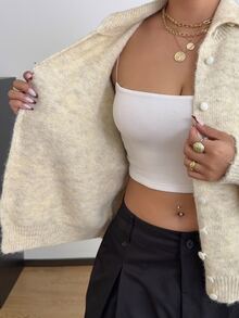 POPSWAY Plus Size Women's Autumn/Winter Dropped Shoulder Long Sleeve Single-Breasted Knit Cardigan - Apricot - View 4