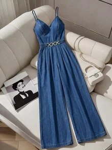 GlowEve Women's Pleated Casual Daily Denim Overall Jumpsuit - Blue - View 3