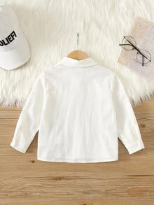 SHEIN Baby Boy Baby Girl Baby Boy White Shirt With Horse Pattern, Collared Long Sleeve Button-Up Top, Suitable For Back To School Season And Wedding Occasions - White - View 2