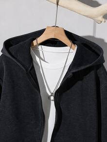 SHEIN 青少年男孩簡約拉鍊長袖連帽口袋衛衣 - 彩色 - 查看 3