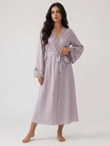 DAZY Women's Soft Lace Patchwork Comfortable Sleepwear Robe For Home Leisure - Purple - View 4