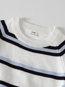 SHEIN 嬰兒/幼兒（男童）毛衣套裝，秋冬服飾，藍色條紋學院風休閒款，適合返校、派對、日常穿著 - 藍色 - 查看 7
