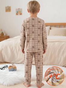2pcs/Set Piyama Atasan Lengan Panjang dan Celana Anak Laki-laki, Gaya Tebal Berlapis Termal, Musim Semi/Gugur/Dingin, Lapisan Dasar - MultiWarna - View 2