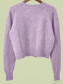 INAWLY Cardigan Wanita Warna Polos Kasual Serbaguna untuk Pemakaian Sehari-hari - Lilac Purple - View 2