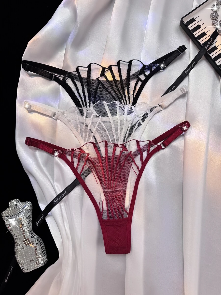 MidnightGlam 3pcs/Set Women's Adjustable Waist Belt Sexy Mesh Thong - Multicolor - View 1