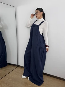 POPSWAY Plus Size Casual Loose Wide Leg Overalls - Royal Blue - View 3