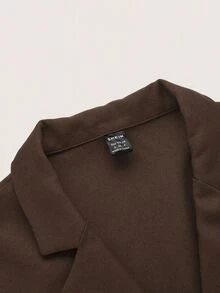 SHEIN EZwear 夏季穿搭翻領翻蓋設計短版西裝外套 秋冬款 - 咖啡棕 - 查看 3