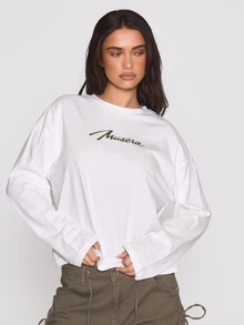 MUSERA Graphic Printed Crewneck Long Sleeve Tee Autumn Winter Fall Coolgirl Holiday Everyday Roadside Renegade - White - View 1