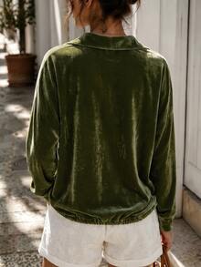 Holdful Holdful Women's Solid Color Single-Breasted Casual Daily Wear Shirt - Dark Green - View 2