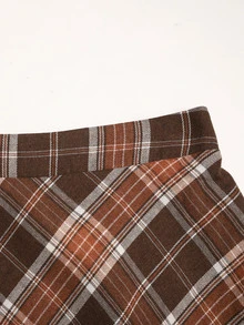 SHEIN Teen Girls Teen Girl Simple Plaid Elegant Skirt Autumn/Winter - Multicolor - View 3