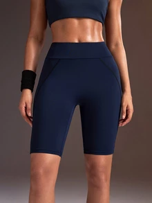 Powerista Women's High Waist Daily Fitness Sports Shorts - Navy Blue - View 4