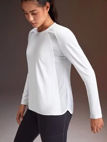 Powerista Women's Solid Color Round Neck Raglan Long Sleeve Sports T-Shirt - White - View 1