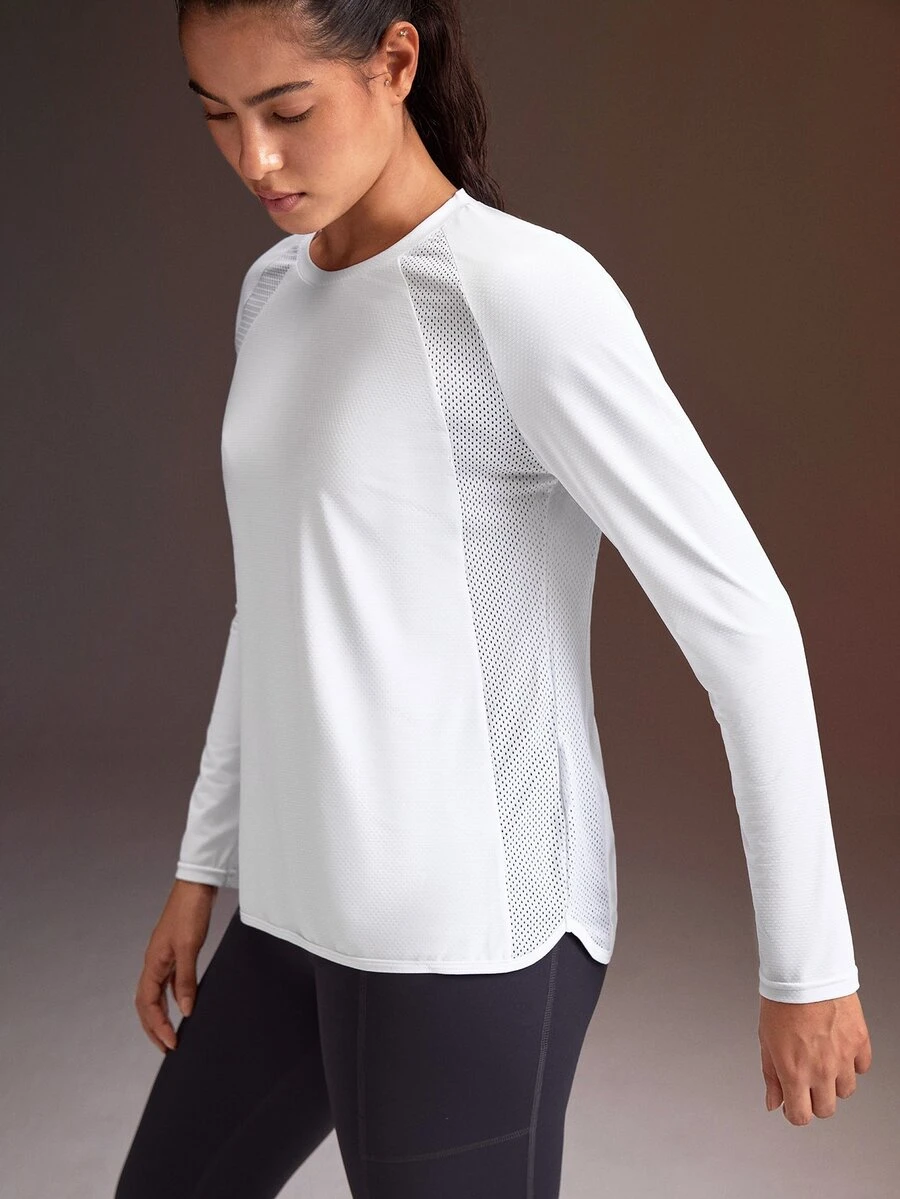 Powerista Women's Solid Color Round Neck Raglan Long Sleeve Sports T-Shirt - White - View 1