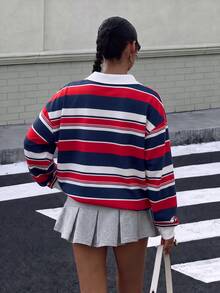 Muchica 女款 Polo 領長袖寬鬆休閒衛衣，厚實面料，適合秋冬穿著 - 彩色 - 查看 2