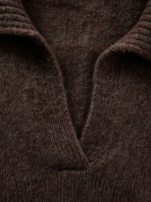RosyDaze Women Oversized Polo Collar Balloon Sleeve Knit Sweater - Coffee Brown - View 8