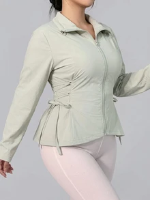 Dazy Plus Autumn Long Sleeve Green Waist-Cinching Drawstring Sport Fitness Casual Outdoor Jacket - Fresh Green - View 6