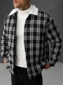 Manfinity CasualCool 男士格紋長袖撞色翻領休閒冬季夾克 - 彩色 - 查看 8