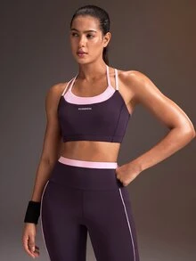 Powerista Women's Letter Print 2 In 1 Daily Fitness Sports Bra - Purple - View 4