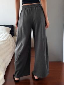 DAZY Women's Solid Color Elastic Waist Loose Fit Lounge Pants - Grey - View 2