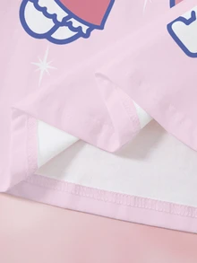 HELLO KITTY AND FRIENDS | SHEIN تي شيرت كاجوال يومي بأكمام قصيرة للبنات المراهقات بطبعة كرتونية وحروف - أبيض - مشاهدة 5