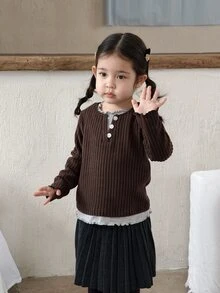 DAZY Infant/Toddler (Girl) 2-In-1 Long Sleeve Spring/Autumn Korean Style Top - Coffee Brown - View 6