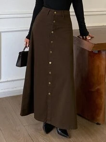 Dazy Tall Women's Long Denim Casual Skirt - Brown - View 7