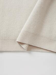 SHEIN Autumn Winter Simple Matching Knit Outfit, Half Zip High Neck Vertical Rib Slim Long Sleeve Pullover - Apricot - View 6