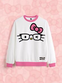HELLO KITTY AND FRIENDS | SHEIN بلوزة رياضية نسائية بطبعة كرتونية كاجوال للاستخدام اليومي بأكمام طويلة - أبيض - مشاهدة 6