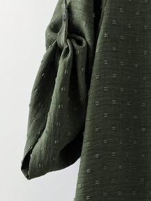SHEIN 大尺碼女款法式休閒優雅V領長袖洋裝 - 軍綠色 - 查看 4
