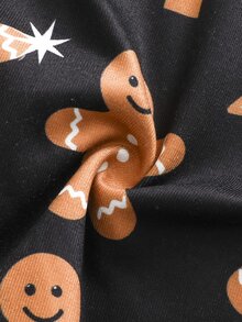 SHEIN Infant Christmas Contrast Color Realistic Cookie Print Fitted One-Piece Pajamas, Footed Long Sleeve Jumpsuit - Multicolor - View 5