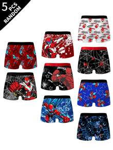 5pcs Random Assorted Tween Boys Boxer Briefs, Multiple Cartoon Prints, Soft & Comfortable, Elastic Waistband, Boys Daily Boxer Underwear - Grey - View 2