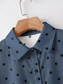 SHEIN LUNE 大尺碼法式波點印花鈕扣襯衫，適合辦公室穿著 - 彩色 - 查看 6