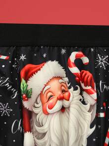 Notgurli Christmas Funny Print Cartoon Santa Claus Gift Box Candy Cane Bell Snowflake Snowman Family Party Men's Mid-Length Flat Front Boxer Briefs - Black - View 3