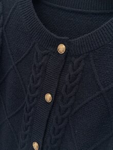 GlowEve CURVE Plus Size Women's Diamond Lattice Pattern Rope Detail Fashion Casual Elegant Pullover Knit Sweater Cardigan Solid Color Long Sleeve Button-Up Winter - Royal Blue - View 7