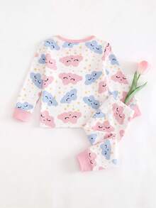 Girls' Knitted Elastic Fleece Thickened Winter Crew Neck Long Sleeve Long Pants Fitted 2 Pieces Loungewear Set - Multicolor - View 3