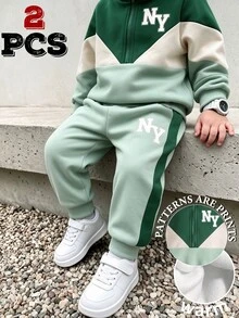 Baby Boys NY Letter Graphic Colorblock Quarter Zip Sweatshirt And Sweatpants 2 Pieces Outfit Set - Multicolor - View 5