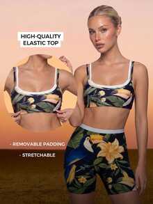 CAJUNI Women's Tropical Plant Print Everyday Fitness Sports Bra - Multicolor - View 1