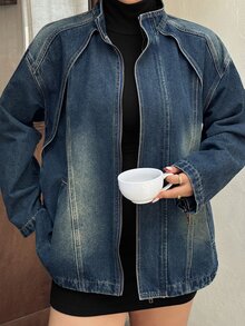 Dazy Plus Plus Size Women's Casual Daily Vintage Denim Jacket - Dark Wash - View 3