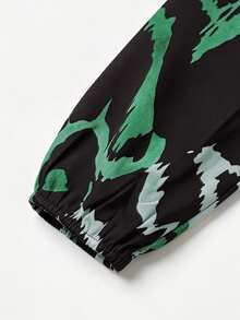 Velvienne Plus Size Asymmetrical Neck Long Sleeve Heart Pattern Print Casual Blouse One Shoulder Top - Dark Green - View 5