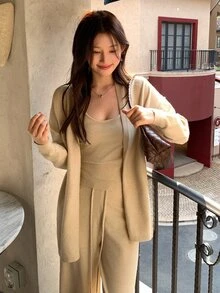 DAZY Women's Casual Long Sleeve Elegant Korean Style Sweater 2 Pieces Set - Apricot - View 6