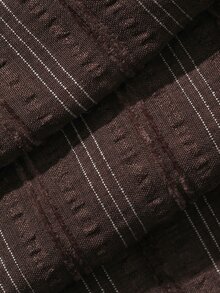 Dazy Plus Fashion Striped Asymmetric Button-Up Shirt And Pants 2 Pieces Set, Playful Commuter Casual Outfit - Rust Brown - View 3