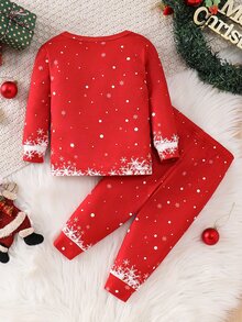 SHEIN Setelan Piyama Anak Laki-Laki 2 Potong, Motif Santa Claus Natal Musim Gugur/Dingin - Merah - View 2