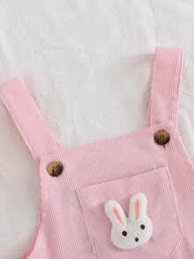 SHEIN Kids Cute Woven Ribbed Brown Corduroy Pinafore Autumn Winter Dress, Exquisite Bunny Doll Decor, Fine Workmanship & Exqu - Pink - View 5