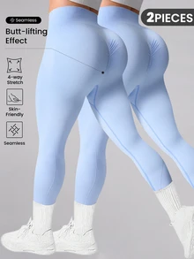 Rhythm Era Rhythm Era 2pcs Plus Size Women's Seamless Sports Leggings - Blue - View 1
