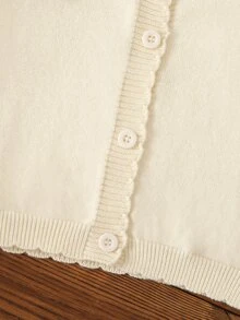 SHEIN Baby Girls Cardigans, Round Neck Knitted Sweater Open Front Long Sleeve Jacket, Suitable For Autumn/Winter, Red, Versatile For Daily Wear, Suitable For Festivals, Suitable For Christmas, Fashionable, Elegant, Minimalist, Chic, Suitable For Daily Wear, Suitable For Travel, Suitable For School, Suitable For Daycare - White - View 3
